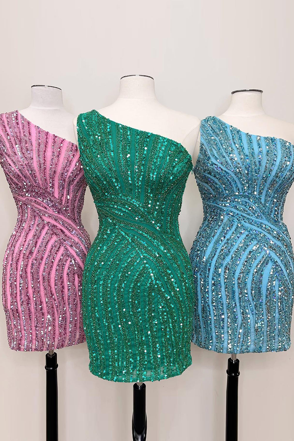 Luolandi Unique Bodycon One Shoulder Sequins Short/Mini Homecoming Dress Sexy